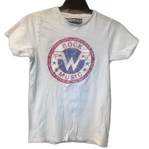 Official Weezer "Rock Music" Distressed Logo Graphic T-Shirt - Size